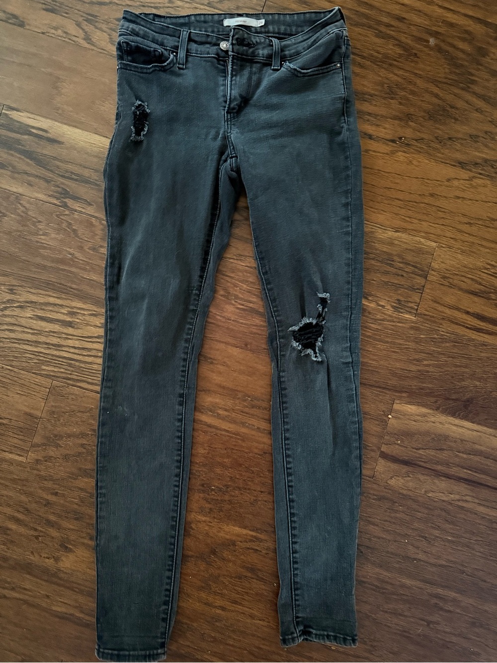 Levi's 711 Black Ripped Skinny Jeans